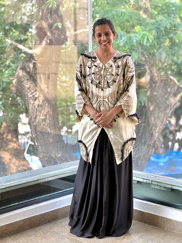 Beige Intricate Work Skirt Set