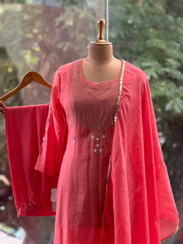 Peach Mul Knot Work Suit