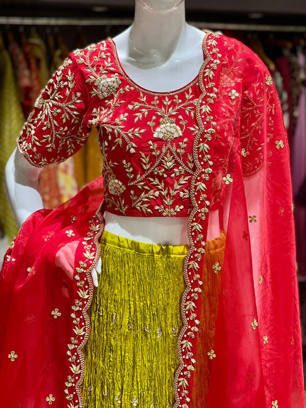 Greenish Yellow Lehenga Set
