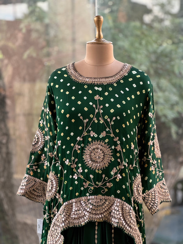 Green Bandhej Skirt Set