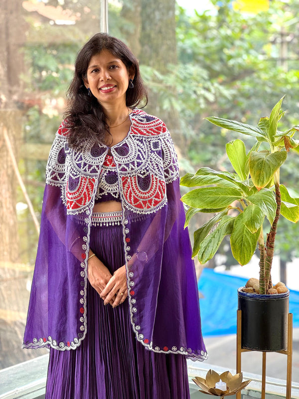 Purple Designer Made Moti Work Cape Set