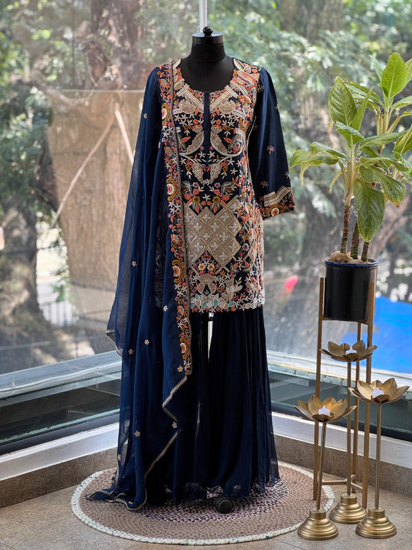 Navy Blue Sharara Set