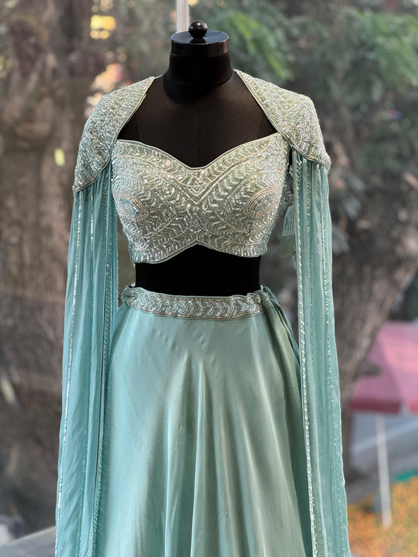 Blue Tail Sleeves Lehenga