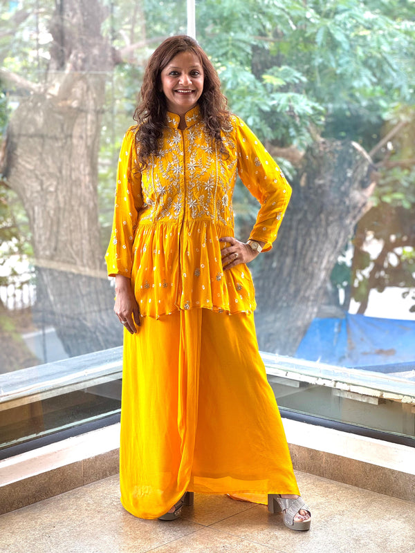 Yellow Bandhej Skirt Set