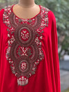 Red Intricate Yoke Cape Set