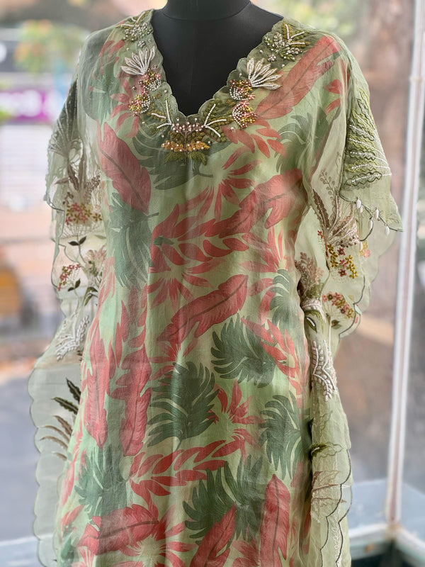 Green Embroidered Palazzo Set