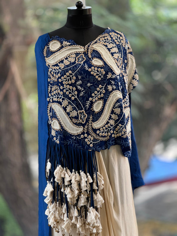 Royal Blue Cowl Skirt Set