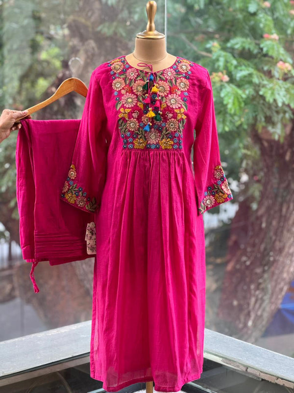 Pink Mal Chanderi Kurta Set