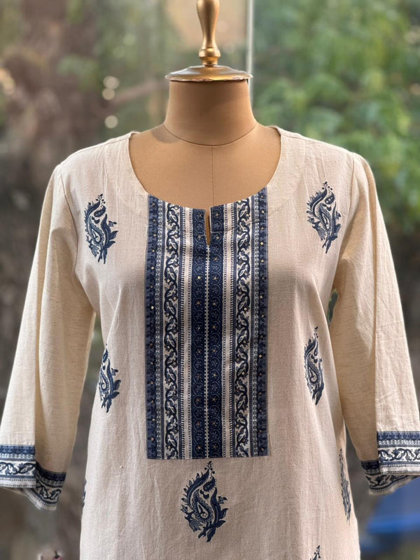 White Hand Block Printed Kurta Set
