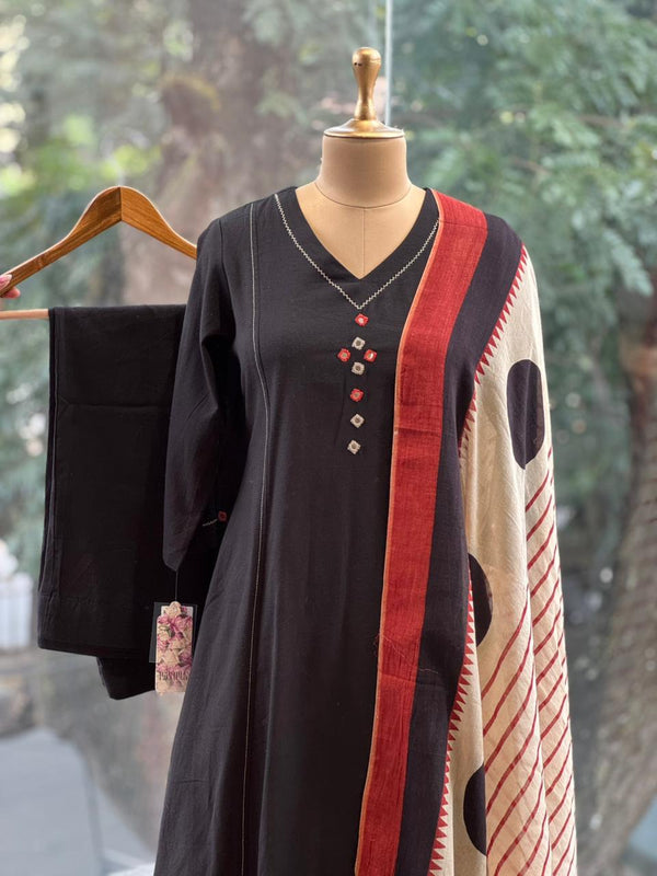 Black Printed Dupatta Set
