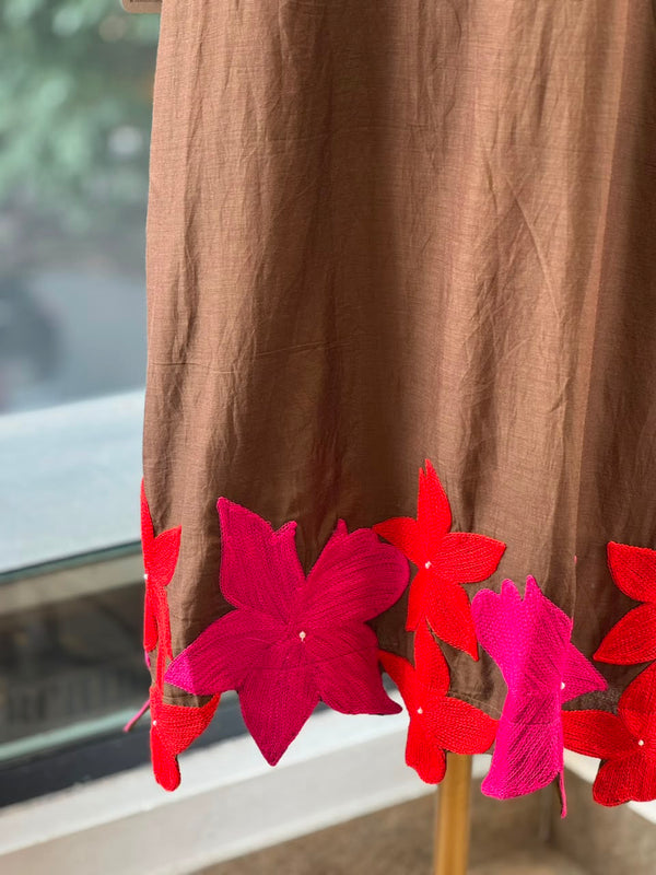 Brown Mul Tunic With Embroidery