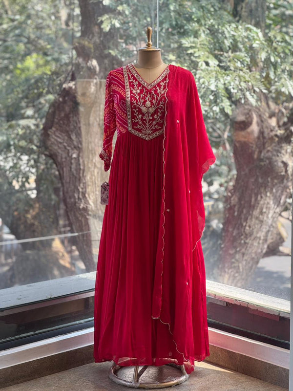 Red Bandhej Gown