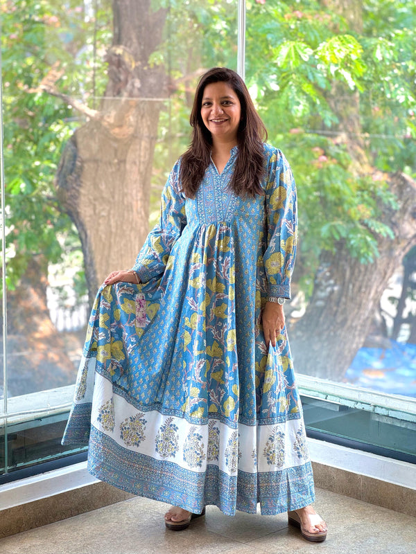 Blue Kalamkari Printed Tunic