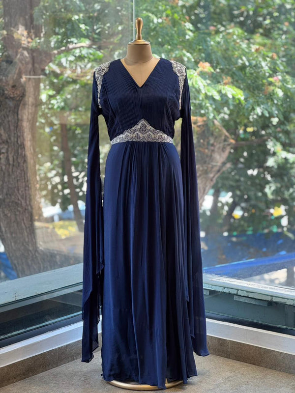 Blue Tail Sleeves Gown