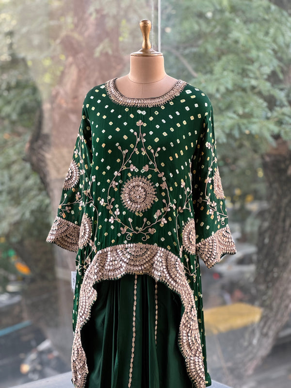 Green Bandhej Skirt Set