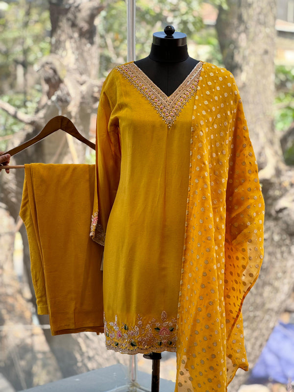 Yellow V Neck Suit
