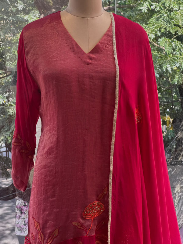 Maroon Tissue Organza Suit