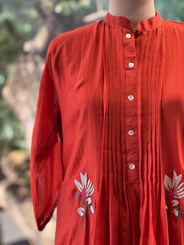 Rust Mul Chanderi Dupatta Set