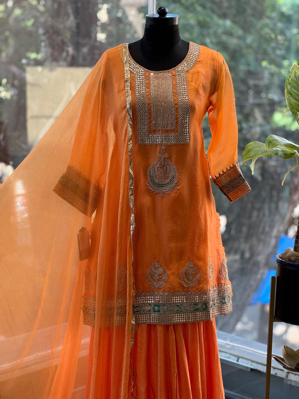 Orange Gota work Sharara Set