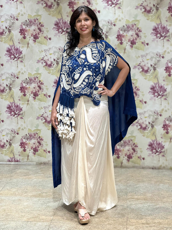 Royal Blue Cowl Skirt Set