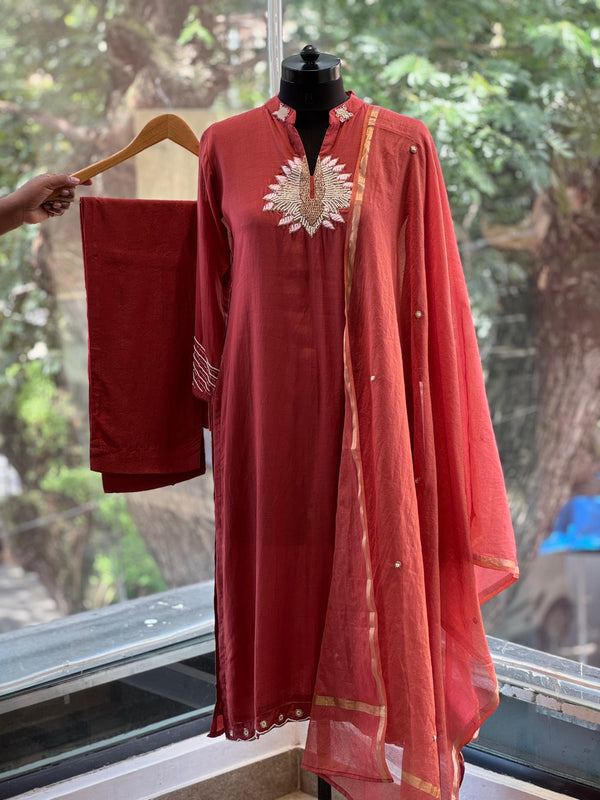 Rust Mul Chanderi Suit