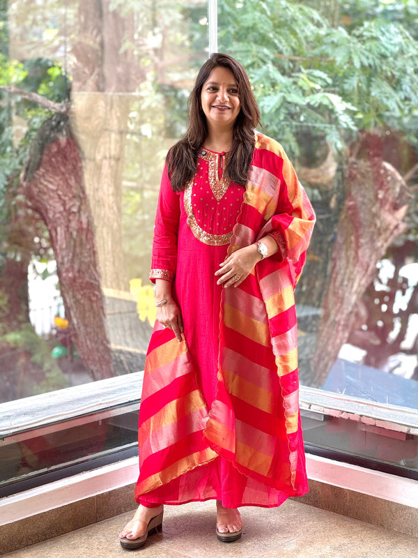 Red Tissue Dupatta Set