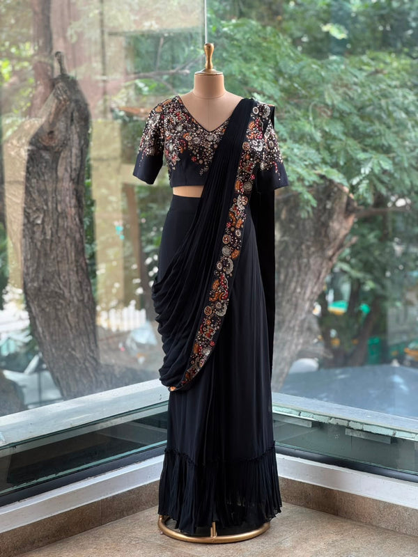 Black Intricate Drape Saree