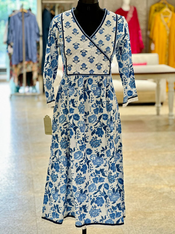 White/Blue Floral Suit Set