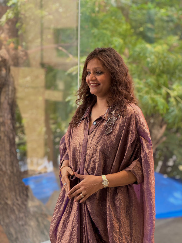 Purplish Glass Tissue Cowl Tunic