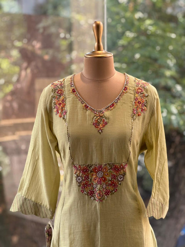 Pista Green Embroidered Suit