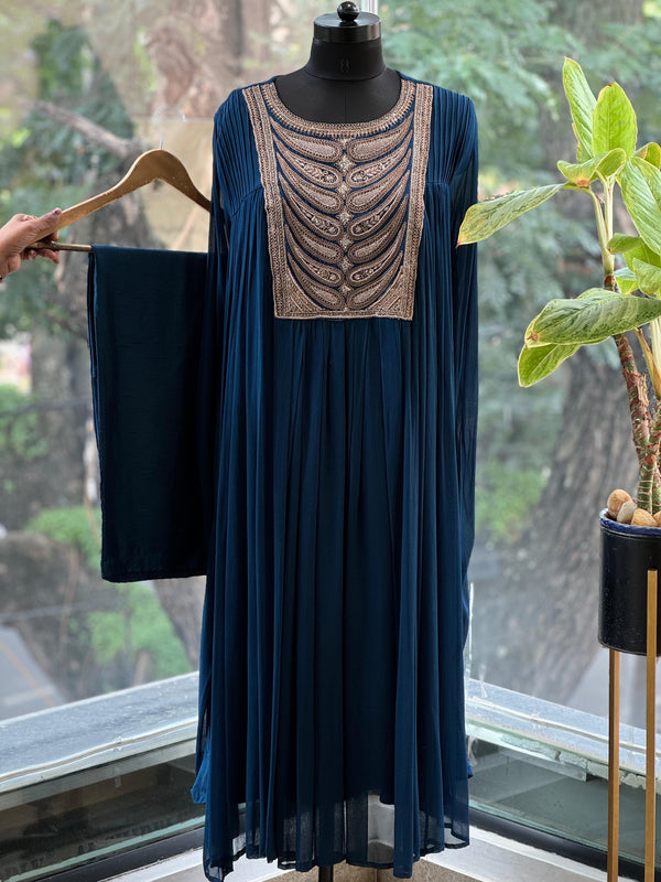 Blue Tail Sleeves Gown