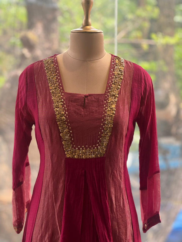 Maroon Tissue Panel Dupatta Set