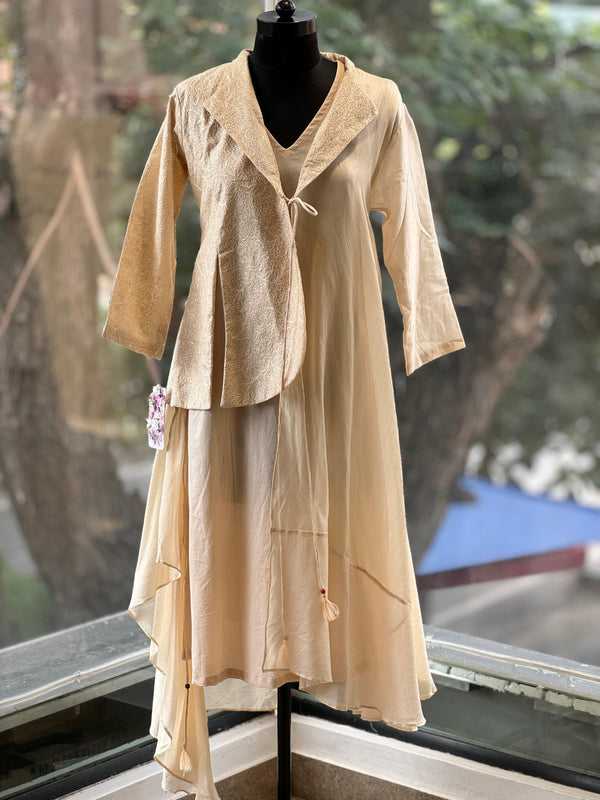 Beige 1 Side Self Embroidered Tunic