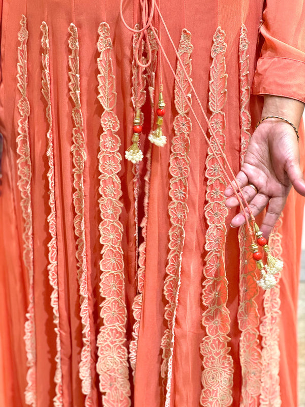 Peach Jacket Style Sharara Set