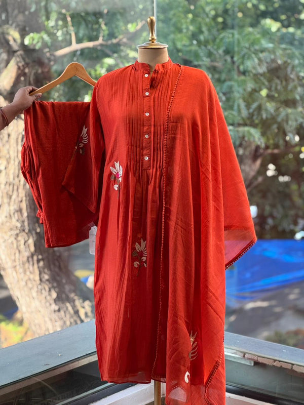 Rust Mul Chanderi Dupatta Set