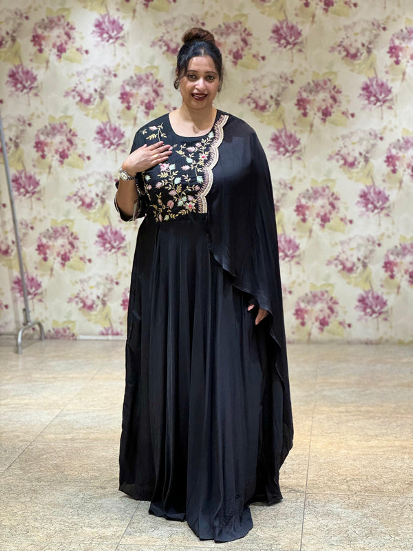 Black 1 Side Embroidered Kaftan Gown