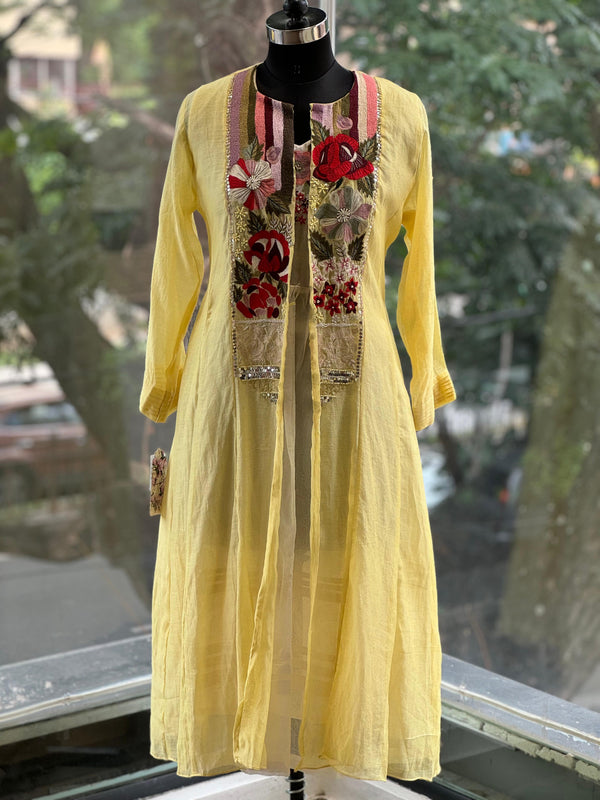 Yellow Chanderi Silk Jacket Style Tunic