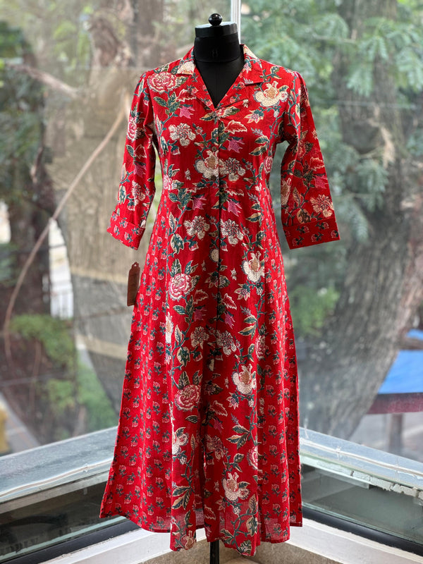 Red Floral A Line Tunic