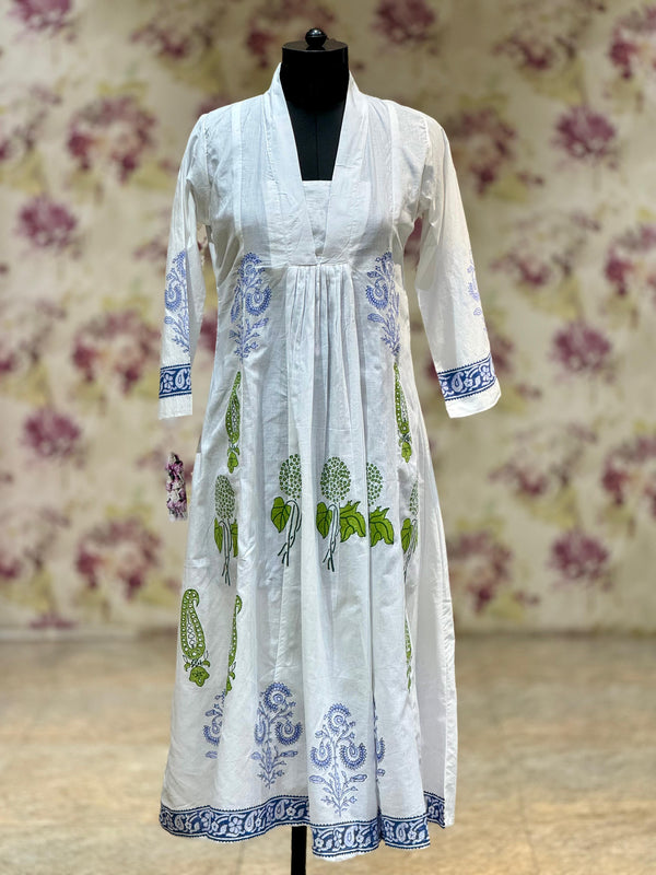 White Collared Block Print Tunic