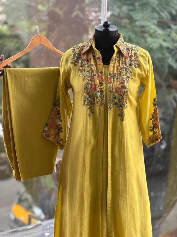 Yellow Embroidered Jacket Set