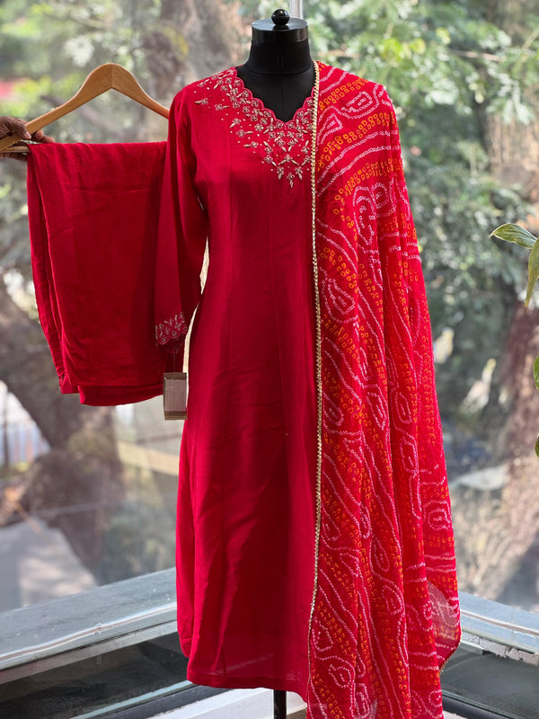 Red Intricate Yolk Suit Set