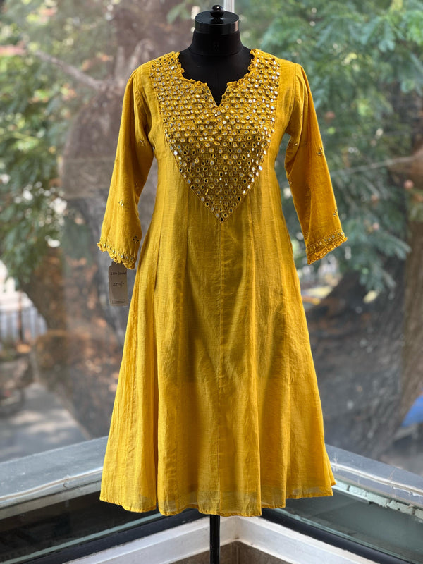 Yellow Mirror Work Dupatta Set