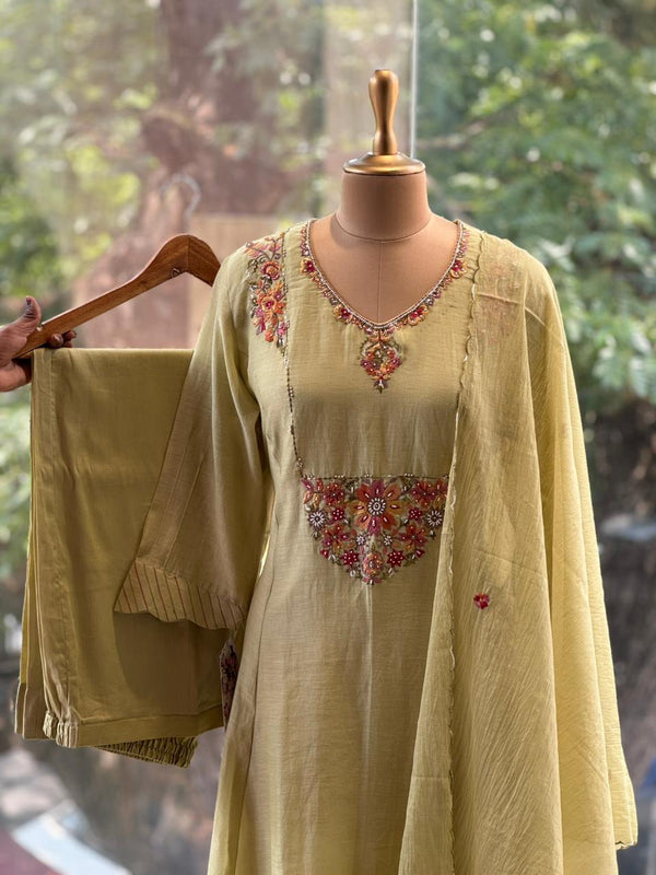 Pista Green Embroidered Suit