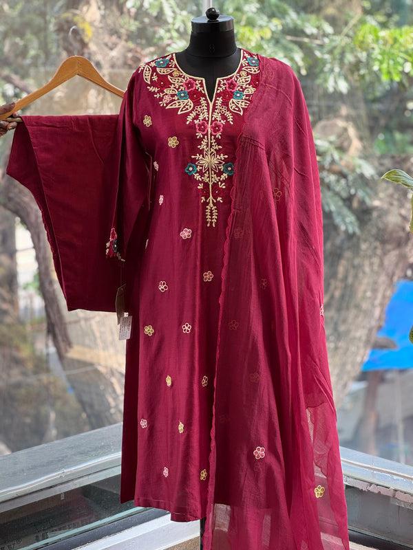 Maroon Thread Work Suit Set