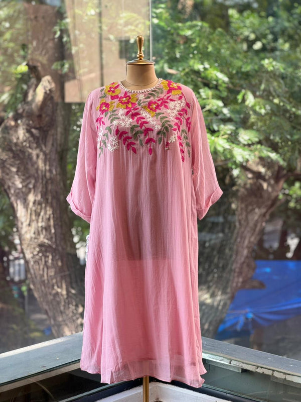 Pink Embroidered Mul Tunic