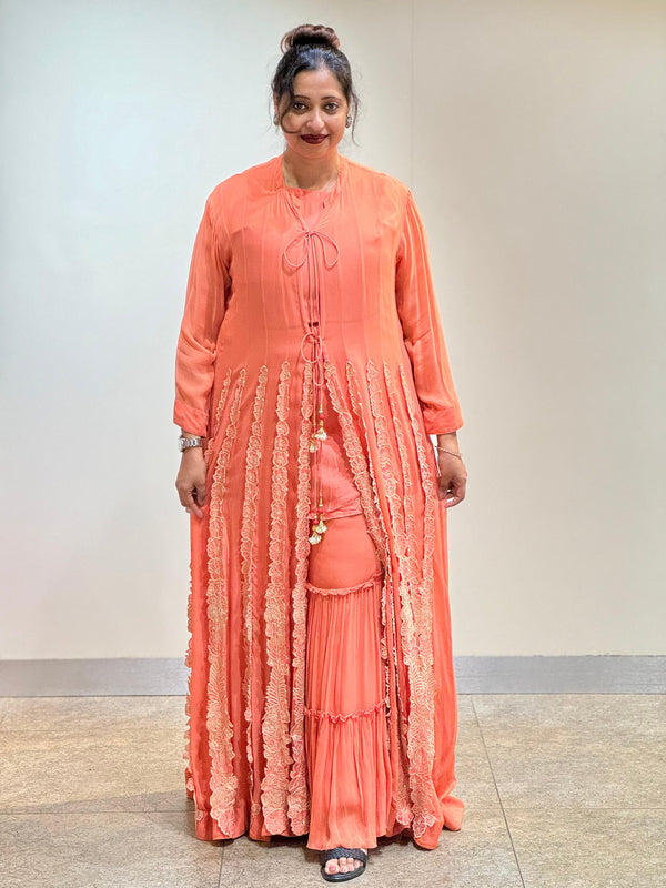 Peach Jacket Style Sharara Set