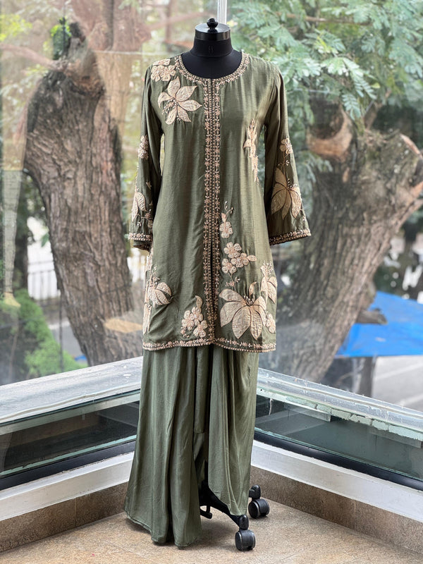 Green Patch Work Skirt Set