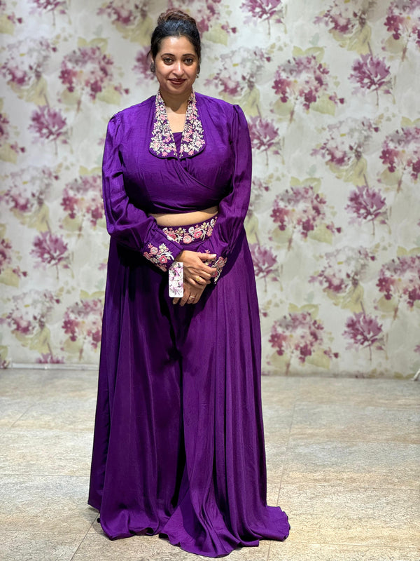 Purple Embroidered Three Piece Set