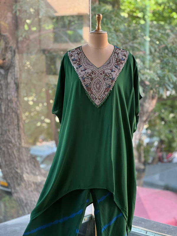 Green Tye Dye Kaftan Set