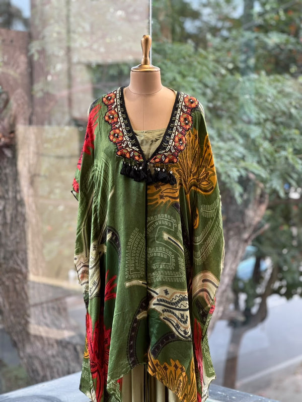 Green Digital Print Kaftan Set